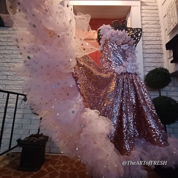 Rose Gold Sequin Kids Dress - Picture 3 of 12